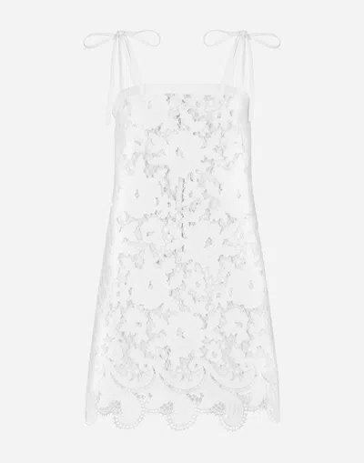 DOLCE & GABBANA COTTON MINIDRESS WITH FLORAL OPENWORK EMBROIDERY