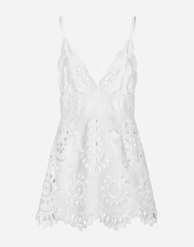 Dolce & Gabbana Cotton Minidress With Straps And Cut-out Detailing In ホワイト