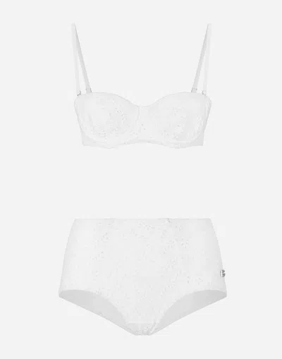 DOLCE & GABBANA BRODERIE ANGLAISE BALCONETTE BIKINI WITH HIGH-WAISTED BIKINI BOTTOMS