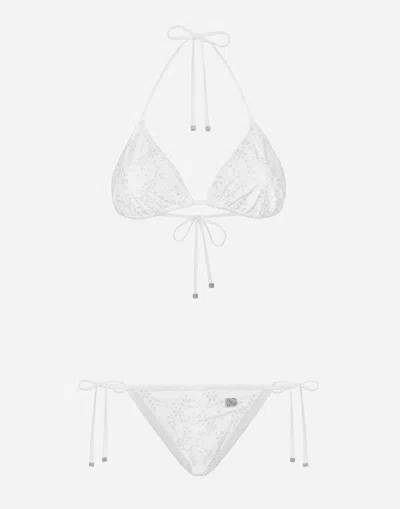 Dolce & Gabbana Broderie Anglaise Triangle Bikini In ホワイト