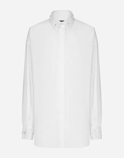 DOLCE & GABBANA LONG-SLEEVED COTTON SHIRT WITH EMBROIDERED COLLAR