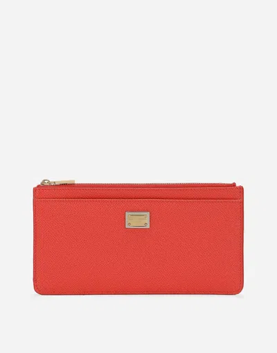 Dolce & Gabbana Logo-plaque Leather Card Holder In Orange