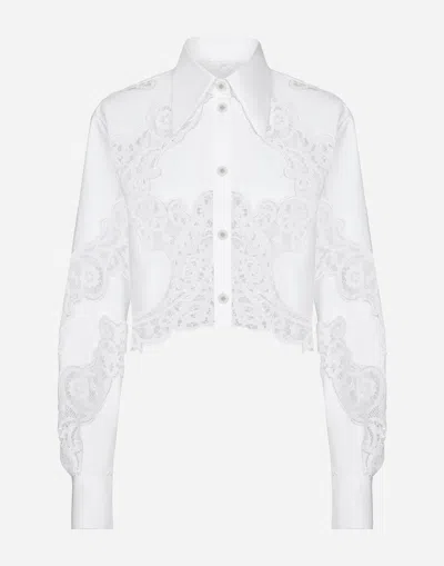 Dolce & Gabbana Cotton Shirt With Floral Openwork Embroidery In ホワイト