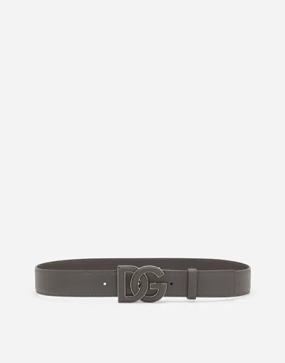 DOLCE & GABBANA DEERSKIN-PRINT CALFSKIN BELT WITH LOGO PRINT