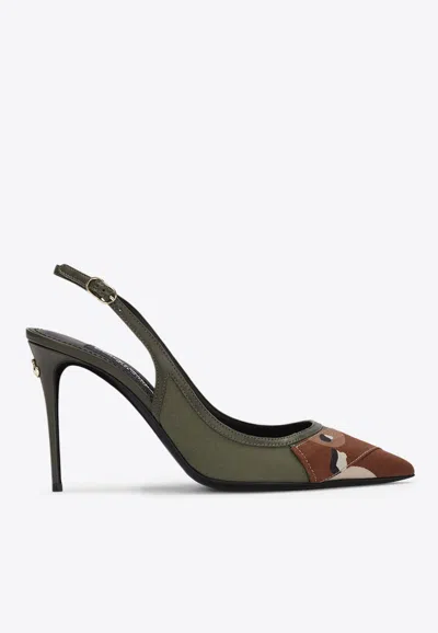 Dolce & Gabbana 90 Camouflage Patchwork Slingback Pumps In Multicolor