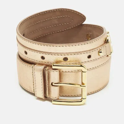 Pre-owned Dolce & Gabbana 90 Cm Buckle Belt Rose Gold Leather In Pink