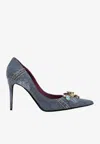Dolce & Gabbana Crystal-embellished Denim Pumps In Denim