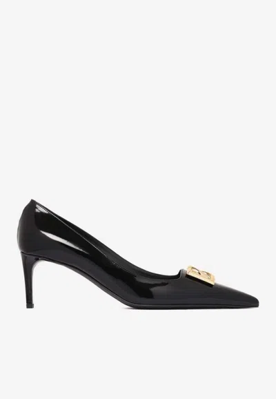 Dolce & Gabbana 90 Dg Logo Patent Leather Pumps In Black