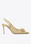 Dolce & Gabbana 90 Embellished Lurex Lace Slingback Pumps In Gold