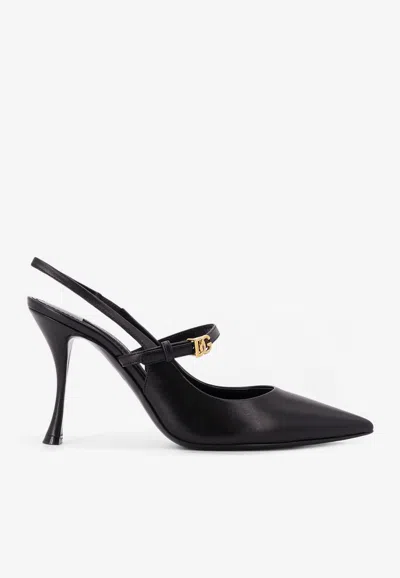 Dolce & Gabbana 90 Dg Buckle Slingback Leather Pumps In Black