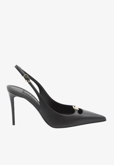 Dolce & Gabbana 90 Logo-plaque Slingback Pumps In Black