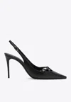 Dolce & Gabbana Leather Slingback With Metal Monogram In Black