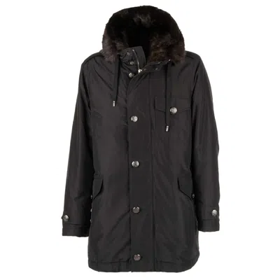 Pre-owned Dolce & Gabbana 9.000$ Silk Parka Jacket Detachable Fur Lining Hood Black 11186