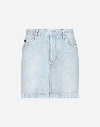 Dolce & Gabbana Logo-plaque Denim Skirt In Blue