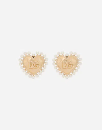 Dolce & Gabbana Heart Earrings With Beaded Detailing In ゴールド