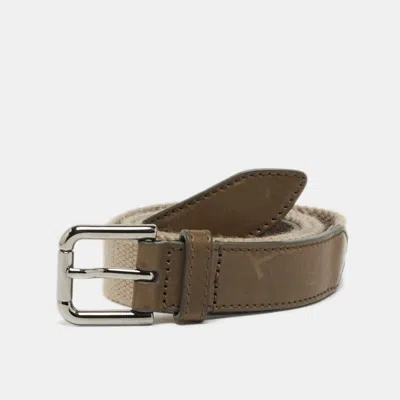 Pre-owned Dolce & Gabbana 90cm Buckle Belt Brown/beige Canvas And Leather