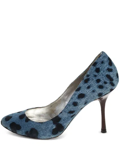 Pre-owned Dolce & Gabbana 90mm Denim Leopard-print Pumps