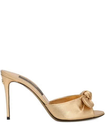 Dolce & Gabbana 90mm Knotted Leather Heeled Sandals In Yellow