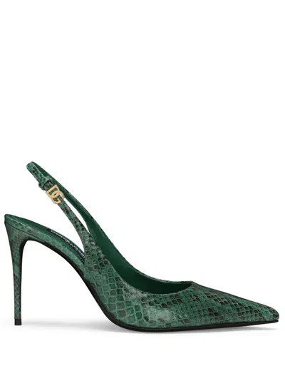 Dolce & Gabbana Slingback-pumps Mit Schlangen-effekt In Grün