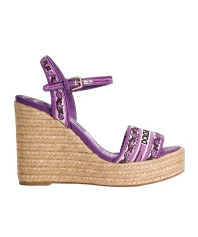 DOLCE & GABBANA DOLCE  GABBANA LOGO EMBROIDERED WEDGE SANDALS