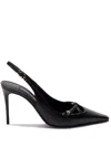 Dolce & Gabbana Leather Slingback With Metal Monogram In Black