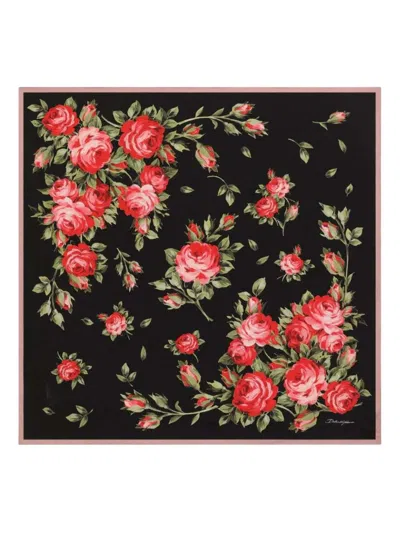 Dolce & Gabbana 90x90 Cm Silk Twill Scarf With A Rose Bouquet Print In Animal Print