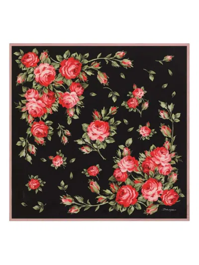 Dolce & Gabbana 90x90 Cm Silk Twill Scarf With A Rose Bouquet Print In Animal Print