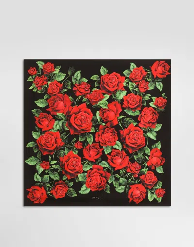 Dolce & Gabbana Foulard 90x90 En Twill De Soie À Imprimé Roses In Multicolor