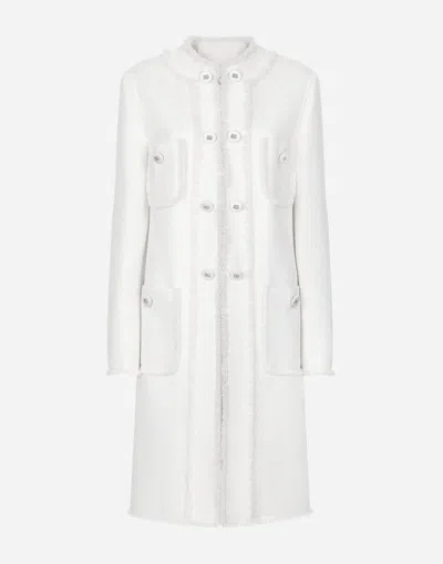 Dolce & Gabbana Single-breasted Raschel Tweed Coat In Beige