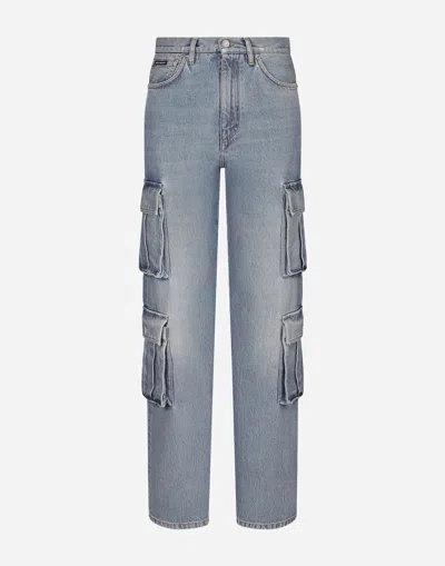 DOLCE & GABBANA COTTON DENIM CARGO JEANS