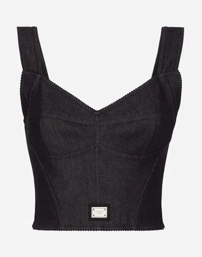 Dolce & Gabbana Cotton Denim Corset Top In Blue