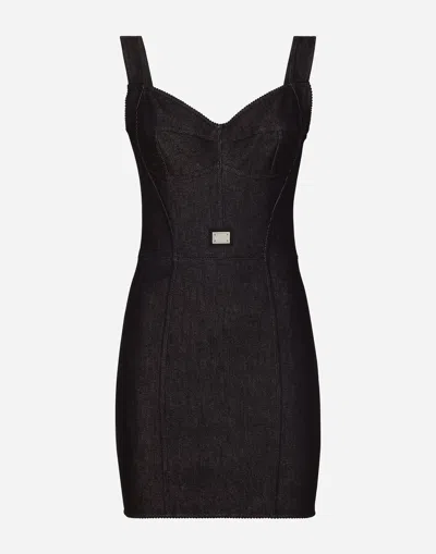 Dolce & Gabbana Cotton Denim Corset Dress In Black