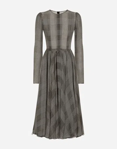 DOLCE & GABBANA CHIFFON CALF-LENGTH CIRCLE SKIRT WITH GLEN PLAID PRINT