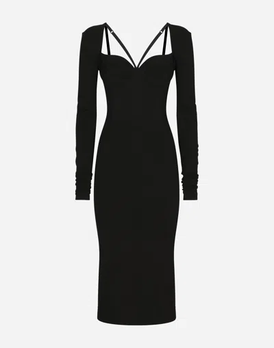 DOLCE & GABBANA JERSEY MILANO RIB CALF-LENGTH DRESS