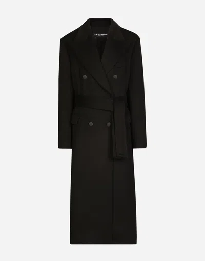 DOLCE & GABBANA DOUBLE-BREASTED CASHMERE BAIZE COAT WITH BELT