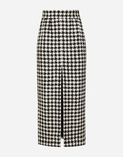 DOLCE & GABBANA LONG MACRO-HOUNDSTOOTH SKIRT