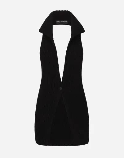 DOLCE & GABBANA LONG WOOL FISHERMAN’S RIB-KNIT VEST