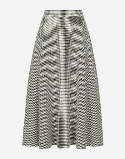 DOLCE & GABBANA CALF-LENGTH WOOL HOUNDSTOOTH CIRCLE SKIRT