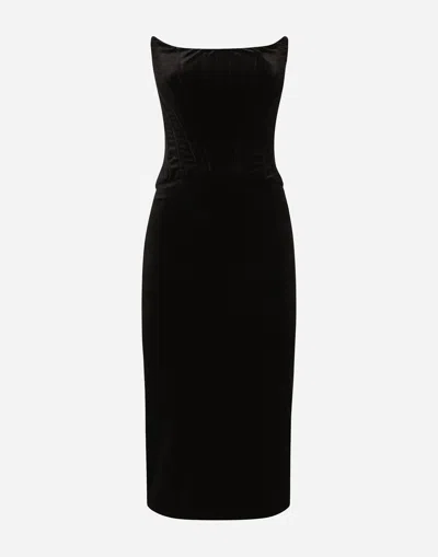 DOLCE & GABBANA VELVET CALF-LENGTH CORSET DRESS
