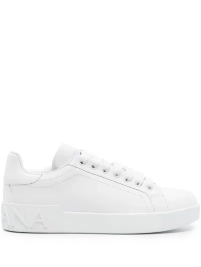 Dolce & Gabbana Portofino Low-top Leather Sneakers With Lateral Monogram In Neutral