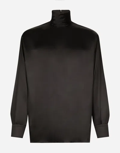 DOLCE & GABBANA LOOSE SILK TURTLENECK WITH SHIRT CUFFS