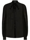 Dolce & Gabbana Black Shirt With Bow And Jacquard Dg Logo In Black