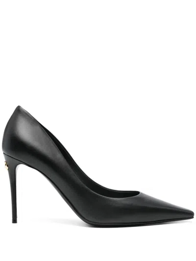 Dolce & Gabbana Black Pointed Pumps With Dg Detail In Leather Woman
