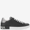 Dolce & Gabbana Portofino Sneakers In Black Leather With Silver Inserts