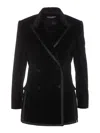 Dolce & Gabbana Velvet Blazer With Button Detailing And Longline Silhouette In Black