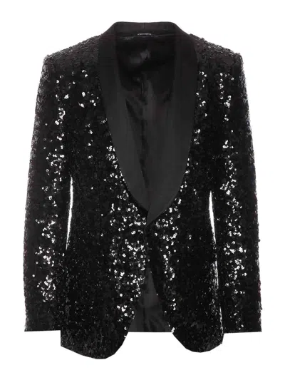 Dolce & Gabbana Sequin Embellished Single-breasted Blazer In Black