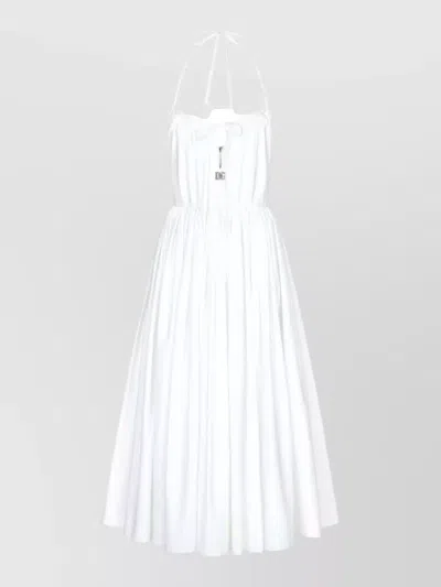 Dolce & Gabbana A Line Dress Halter Neck Knot Midi In White