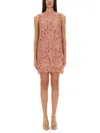 Dolce & Gabbana Pink Dg Logo Floral Lace Short Dress In Pink