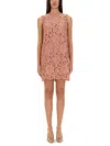 Dolce & Gabbana Floral Lace Overlay Dress With Scalloped Hem In Pink