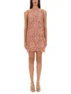 Dolce & Gabbana Floral Lace Overlay Dress With Scalloped Hem In Pink